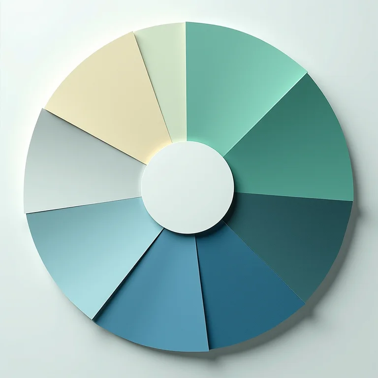 Roda de cores mostrando tons relaxantes como azul, verde e cinza.