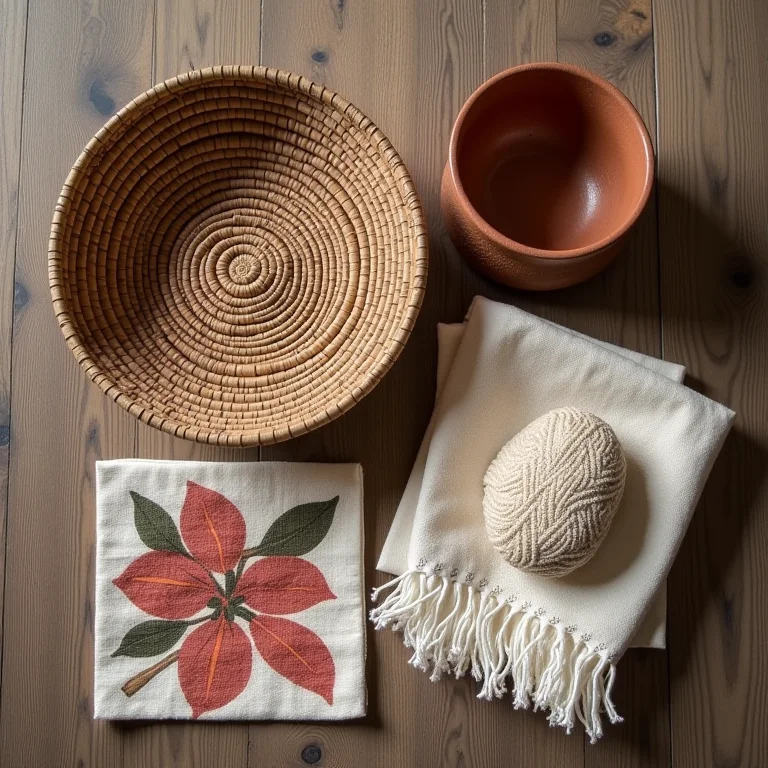 Seleção de produtos artesanais em flat lay.