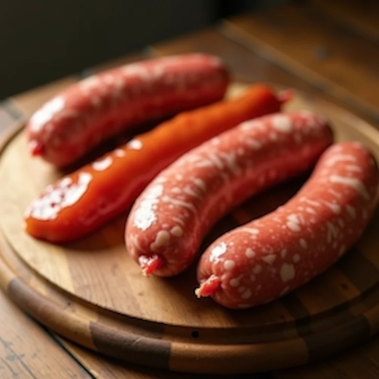Seleção de salsichas de alta qualidade para cachorro quente.