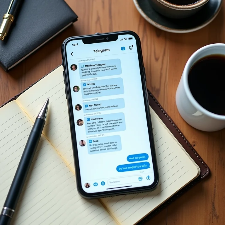 Smartphone exibindo uma conversa estratégica no Telegram para networking.