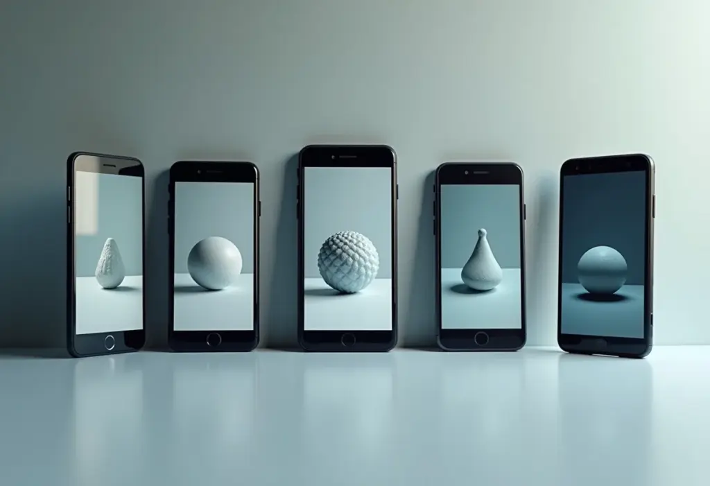 Smartphones exibindo aplicativos de scanner 3D.