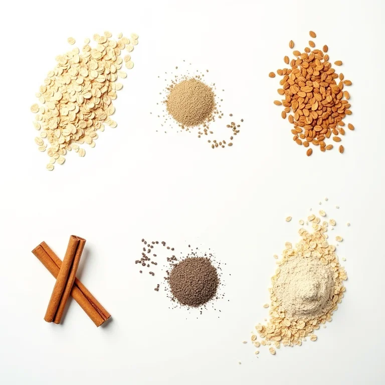 Variedade de aveias e ingredientes para um mingau nutritivo.