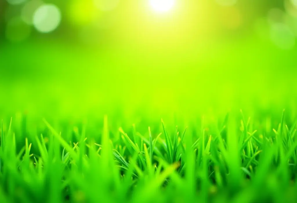 Variedade de gramados verdes e bem cuidados sob a luz do sol.