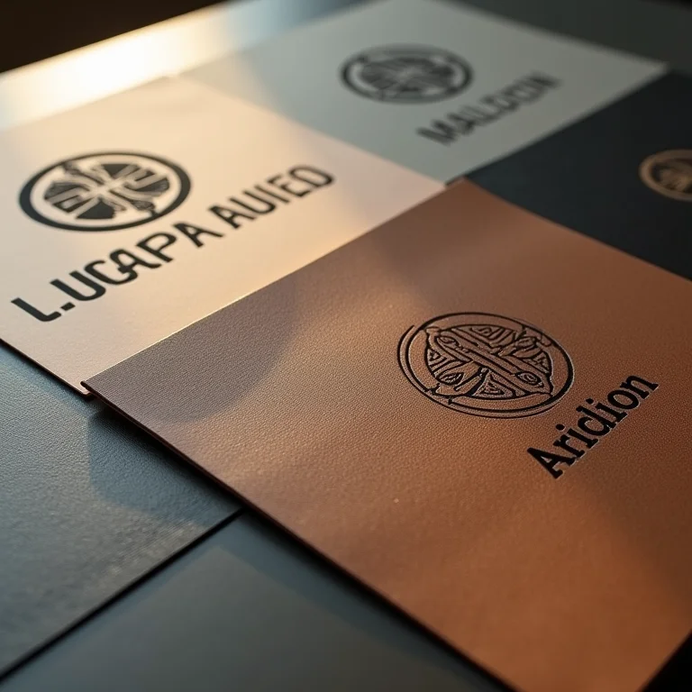 Vários designs de logo em diferentes materiais