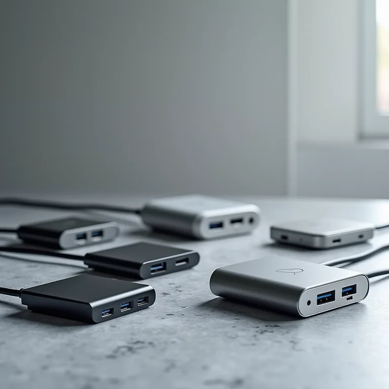 Vários hubs USB-C em fundo neutro