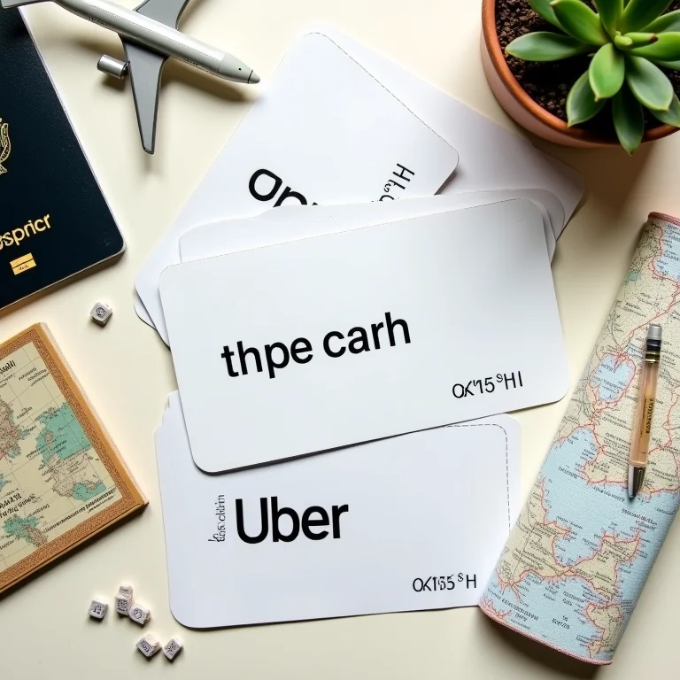 Vouchers Uber Cash com passaporte, mapa e avião em miniatura