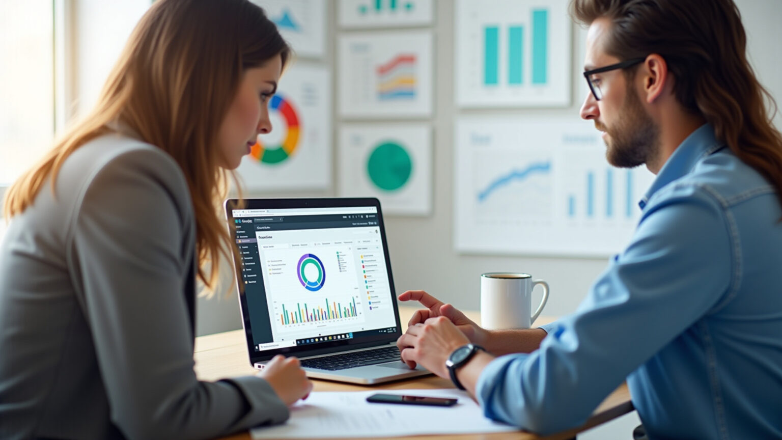 Especialista em marketing digital analisando dados do Google Search Console.