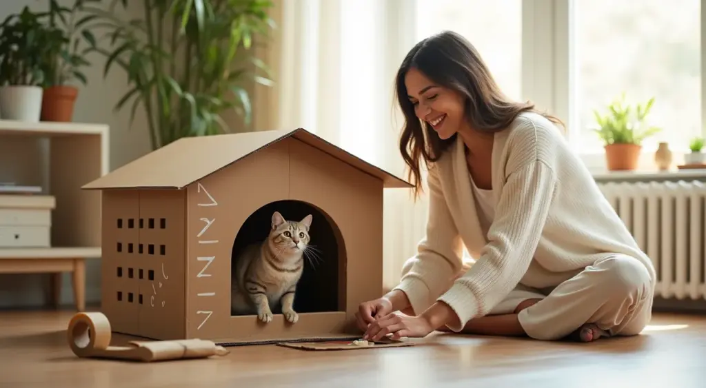 Como fazer casinha de papelão para gato: refúgio que reduz estresse em 50%