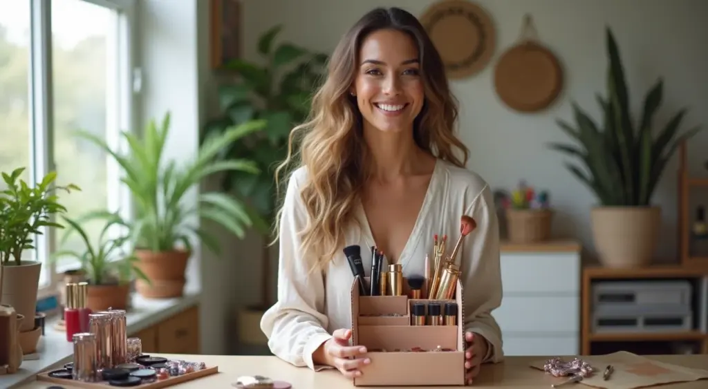 Como fazer organizador de maquiagem de papelão com acabamento de loja