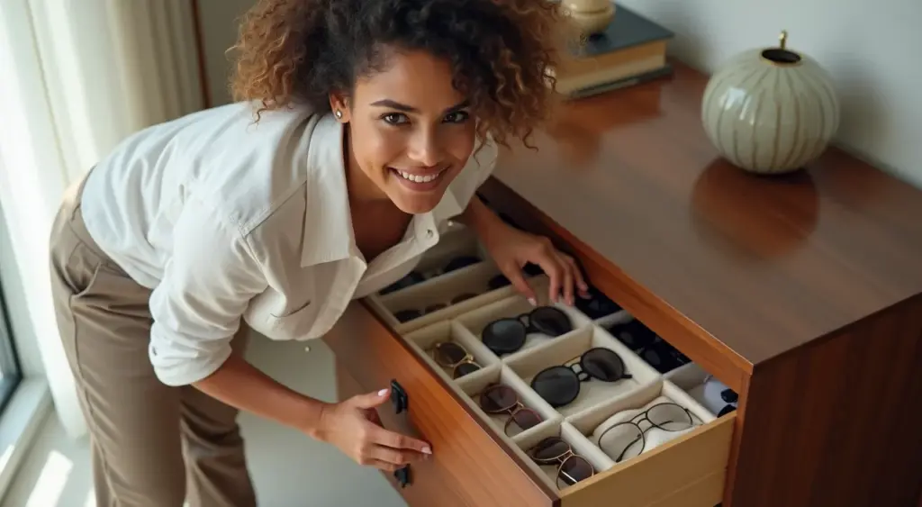 Como organizar óculos de sol em gaveta de cômoda sem estragar suas lentes