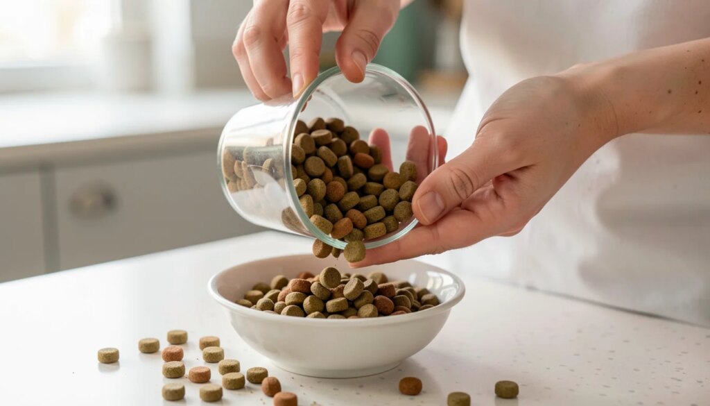 Misturando ração antiga e nova para transição alimentar do pet