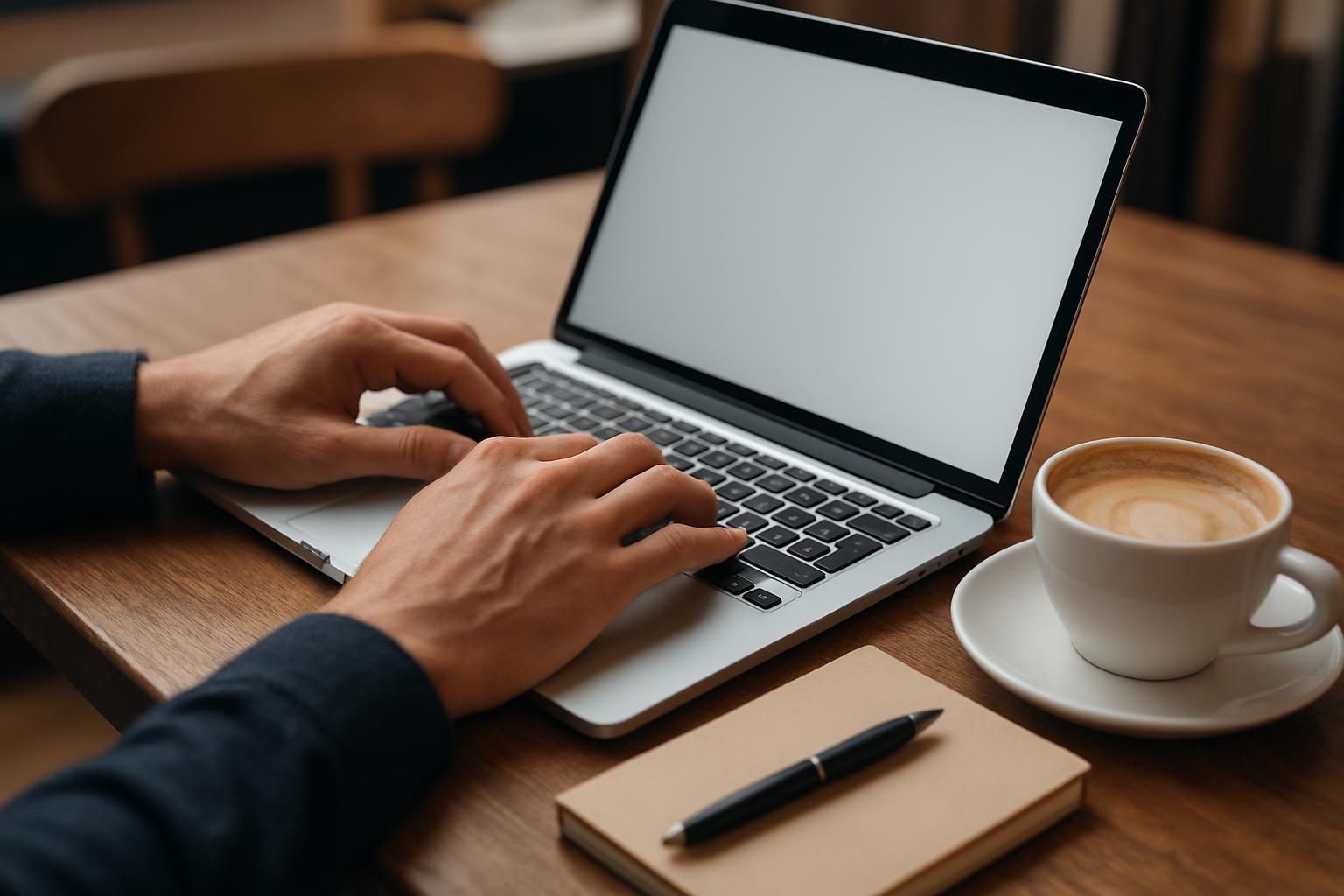 Pessoa digitando mensagem no notebook após a entrevista de emprego