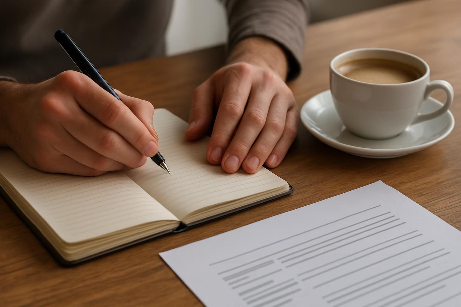 Pessoa fazendo anotações em caderno para se preparar para entrevista de emprego